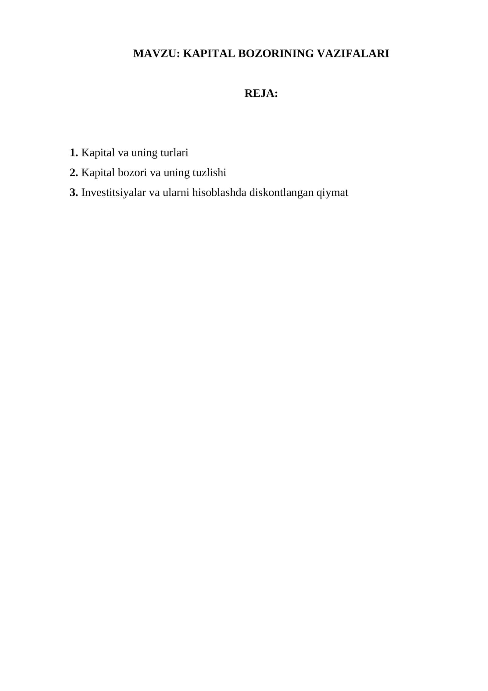 KAPITAL BOZORINING VAZIFALARI