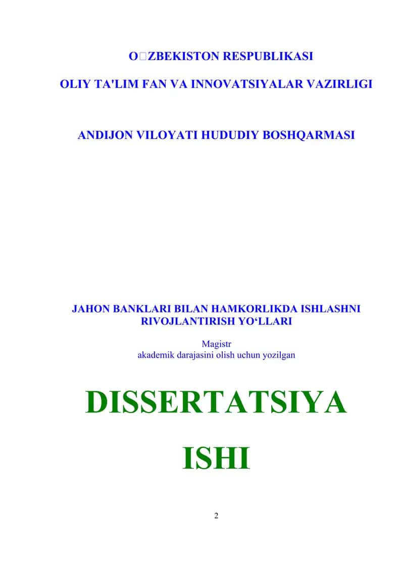 JAHON BANKLARI BILAN HAMKORLIKDA ISHLASHNI RIVOJLANTIRISH YO‘LLARI