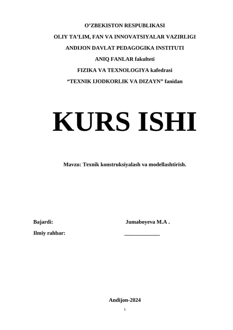 Texnik Ijodkorlik va Dizayn Kurs Ishi