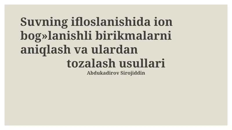 Ion birikmalarni aniqlash va tozalash