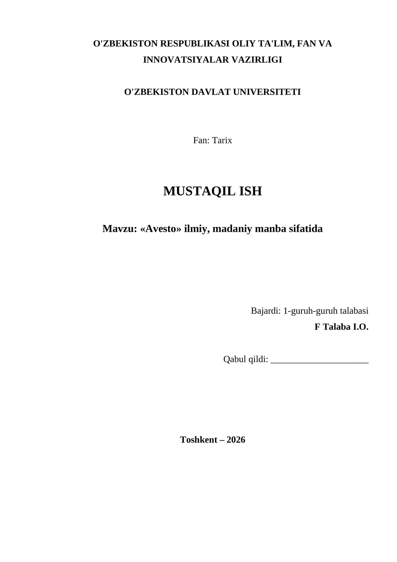 «Avesto» ilmiy, madaniy manba sifatida