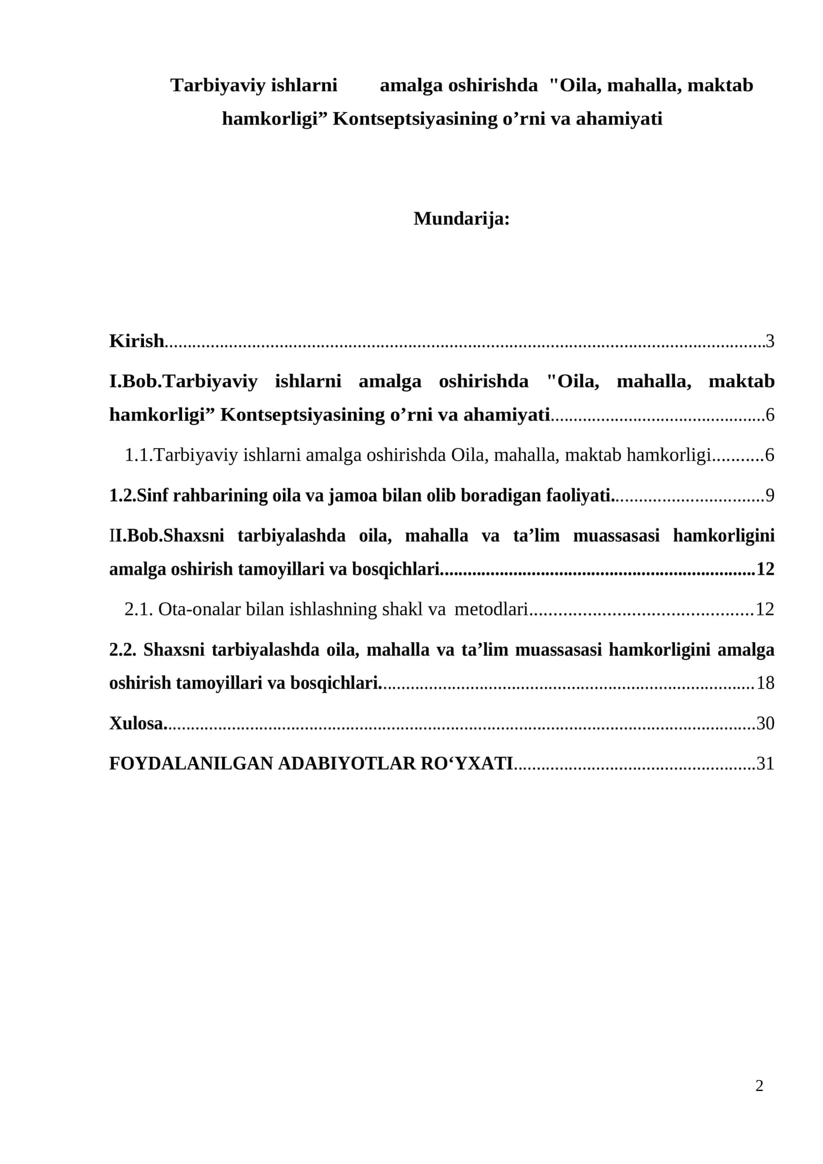 "Oila, mahalla, maktab hamkorligi” Kontseptsiyasi