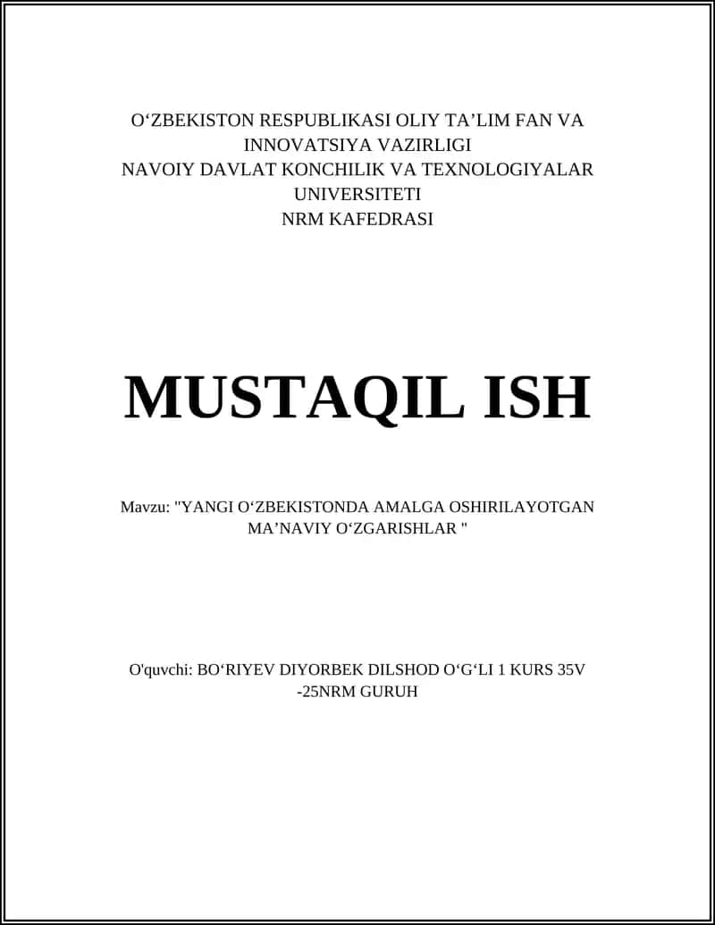 "YANGI O‘ZBEKISTONDA AMALGA OSHIRILAYOTGAN MAʼNAVIY O‘ZGARISHLAR "
