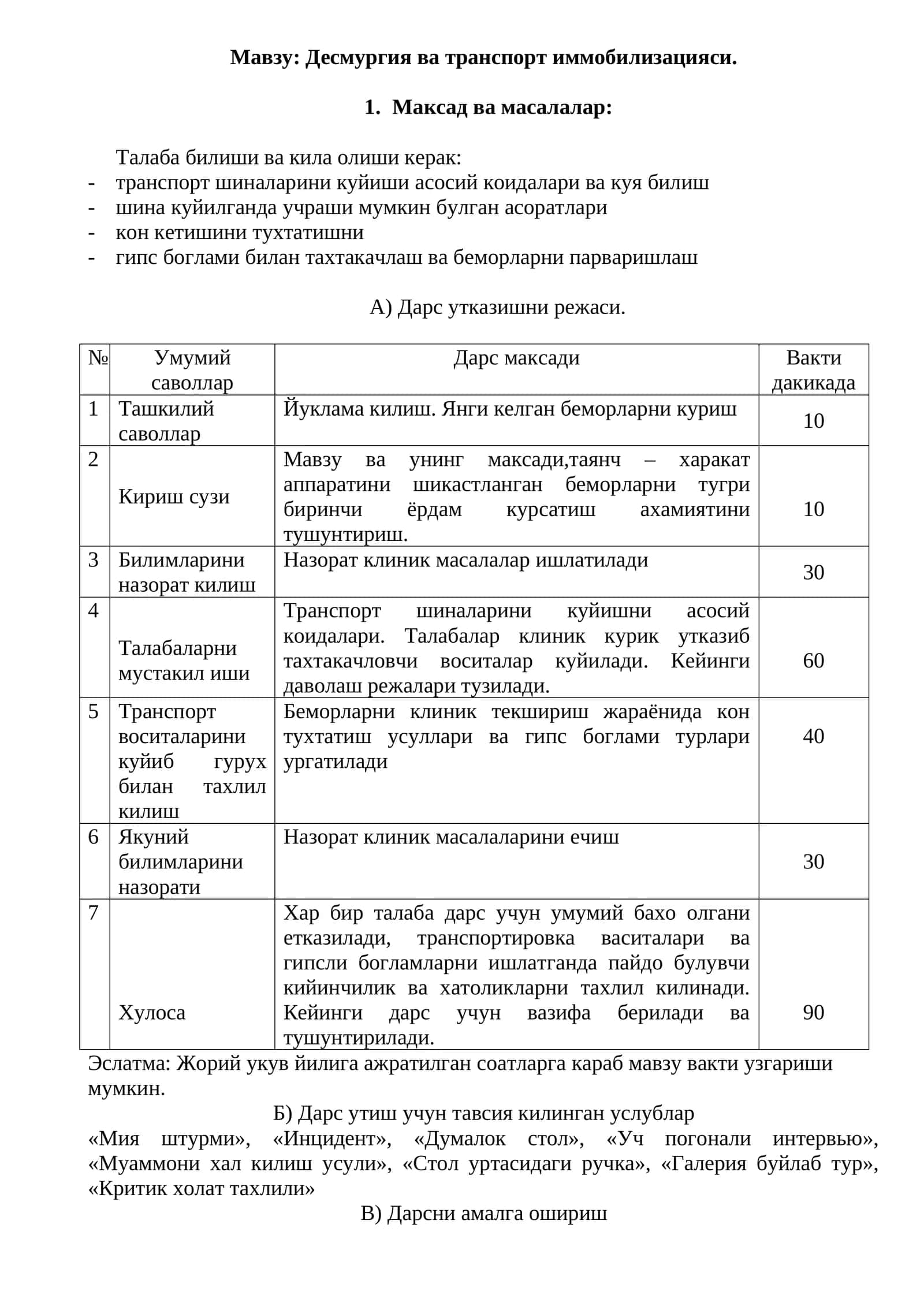 Десмургия ва транспорт иммобилизацияси
