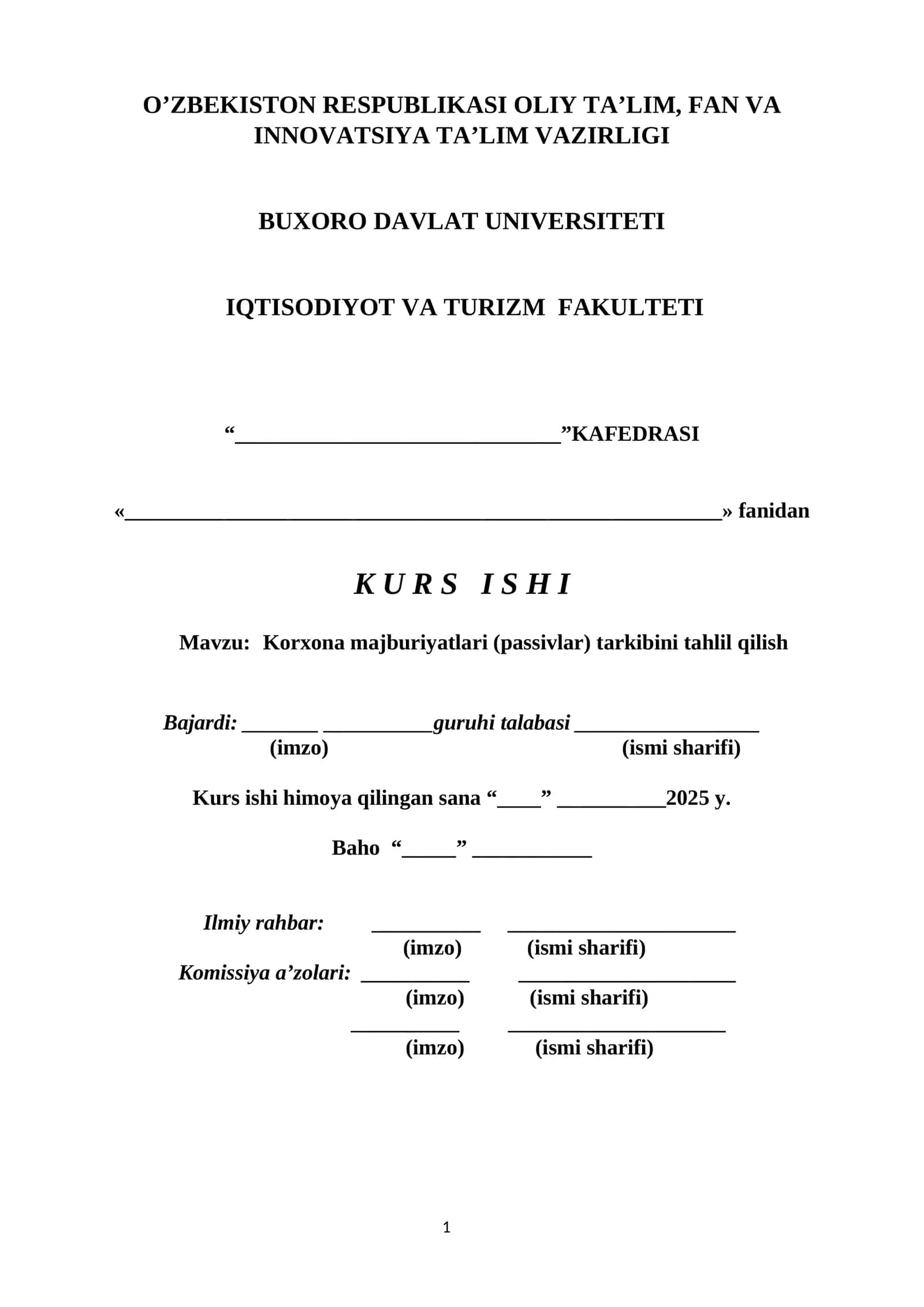 Korxona majburiyatlari (passivlar) tarkibini tahlil qilish