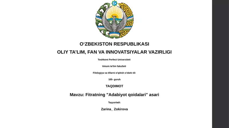 Fitratning "Adabiyot qoidalari" asari