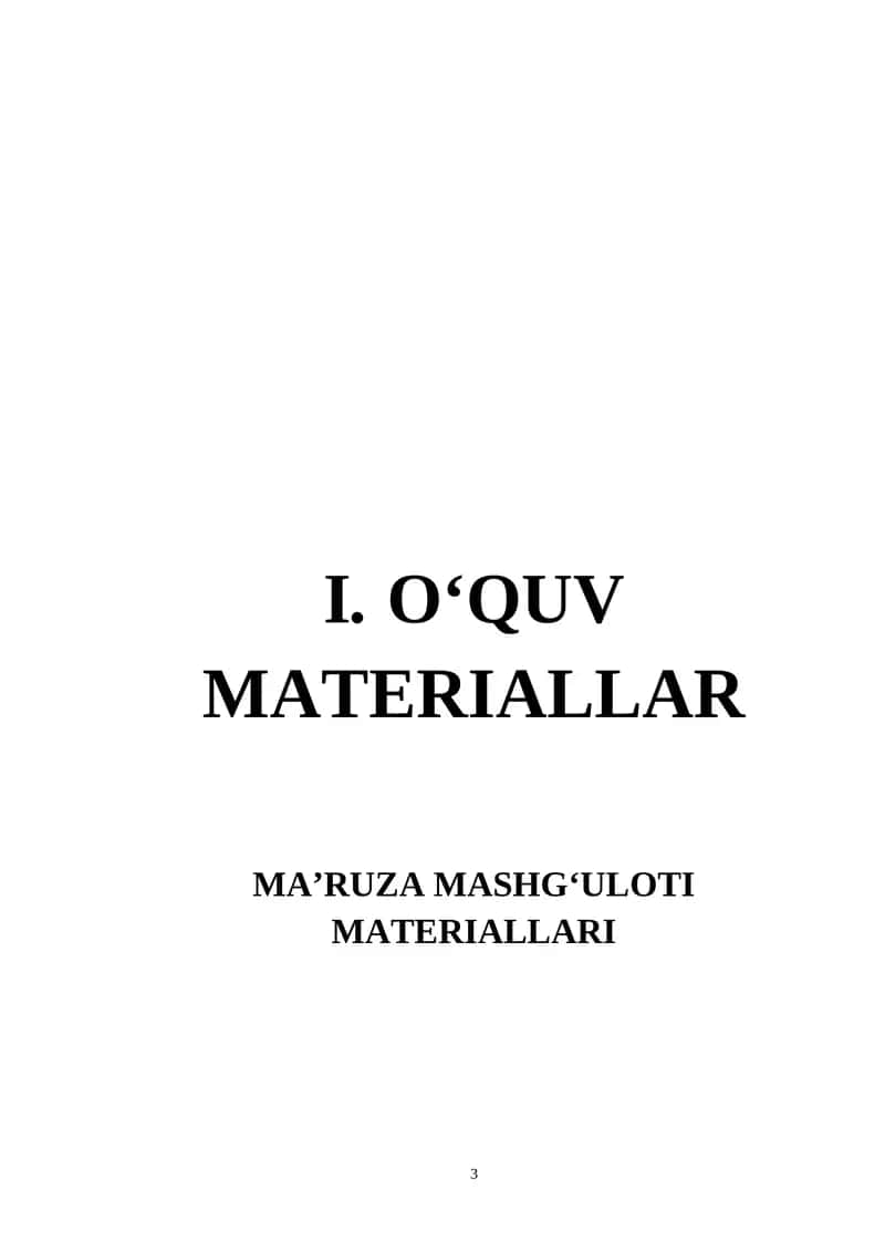 MA’RUZA MASHG‘ULOTI MATERIALLARI