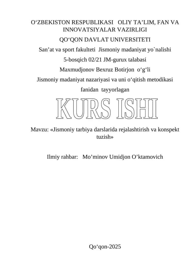 Jismoniy madaniyat nazariyasi va uni o‘qitish metodikasi