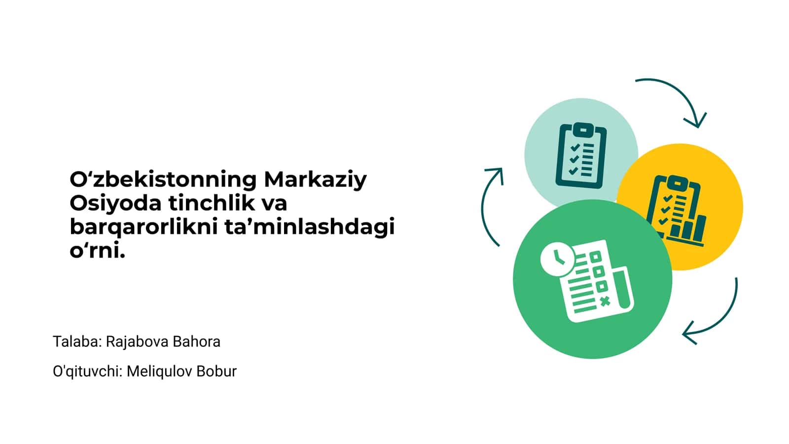 O‘zbekistonning Markaziy Osiyoda tinchlik va barqarorlikni ta’minlashdagi o‘rni