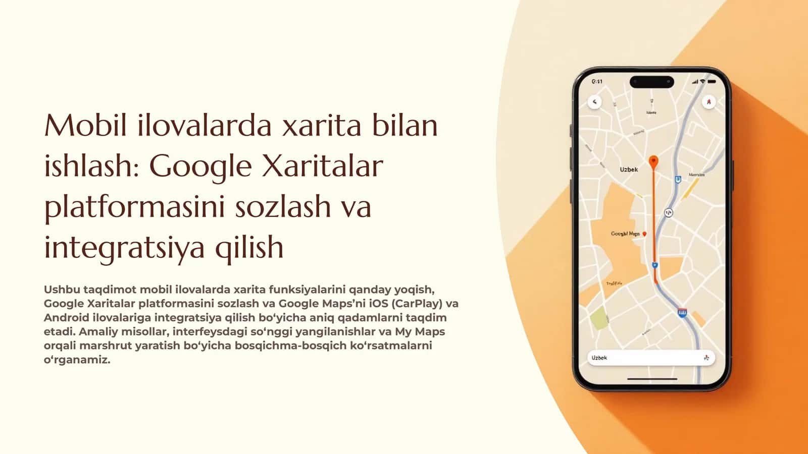 Mobil ilovalarda xarita bilan ishlash: Google Xaritalar platformasini sozlash va integratsiya qilish