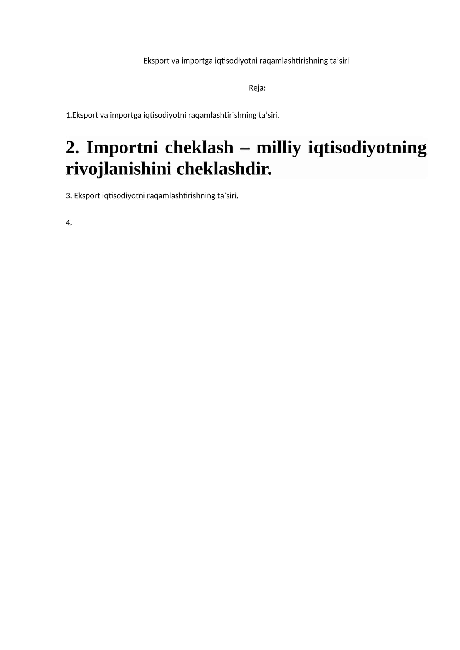 Eksport va importga iqtisodiyotni raqamlashtirishning ta’siri