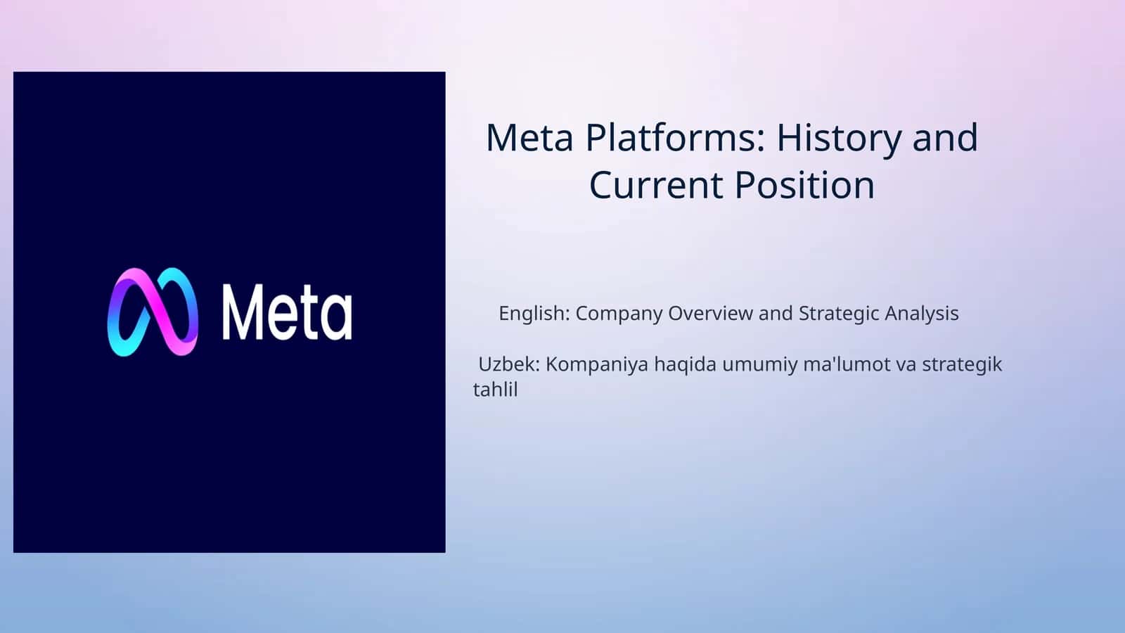 Meta Platforms: History and Current Position Meta Kompaniyasi haqida umumiy ma'lumot va strategik ta