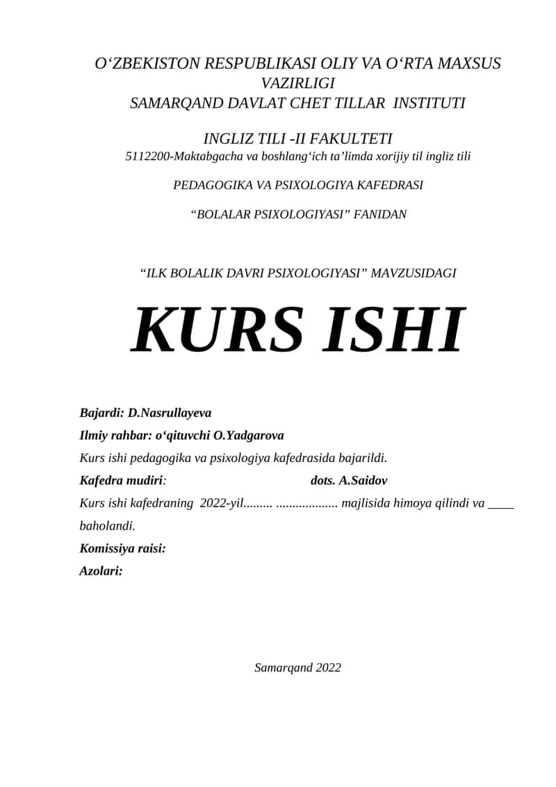 "ILK BOLALIK DAVRI PSIXOLOGIYASI"
