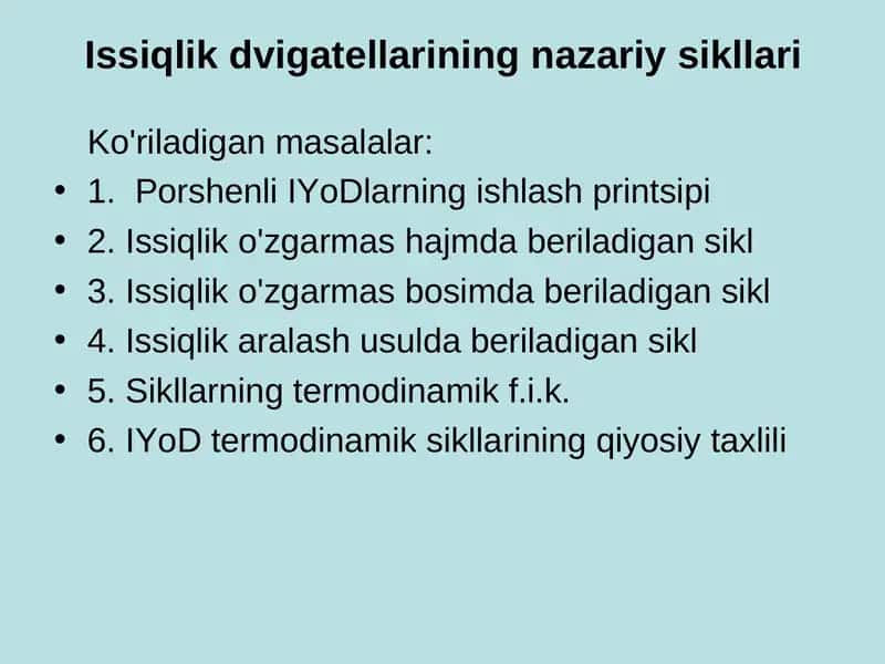 Issiqlik dvigatеllarining nazariy sikllari