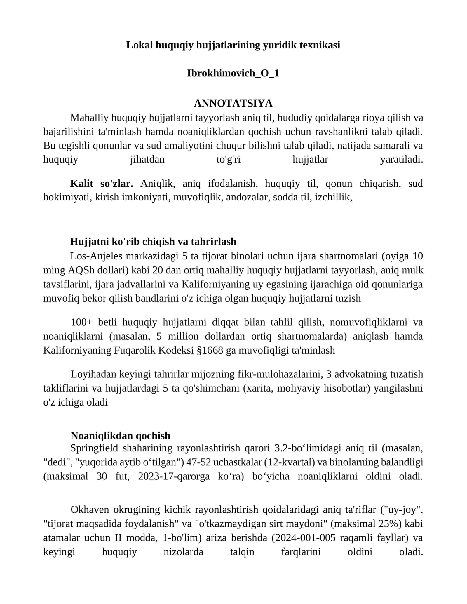 Lokal huquqiy hujjatlarining yuridik texnikasi
