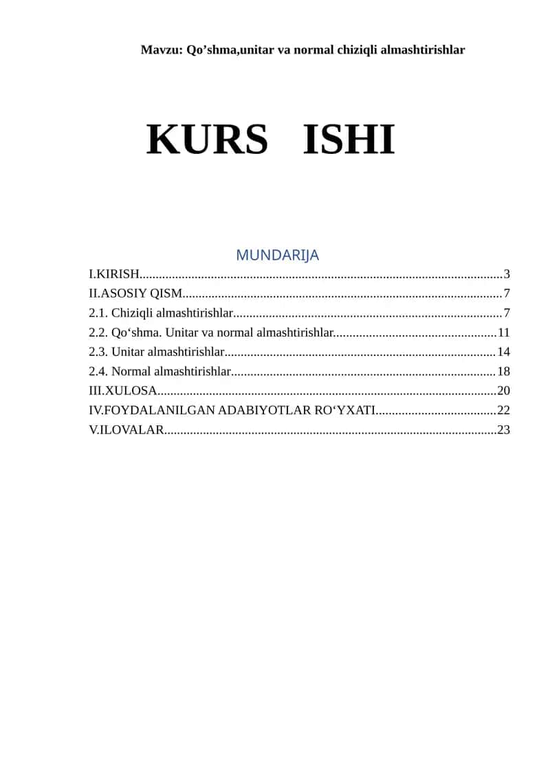 Qo’shma,unitar va normal chiziqli almashtirishlar