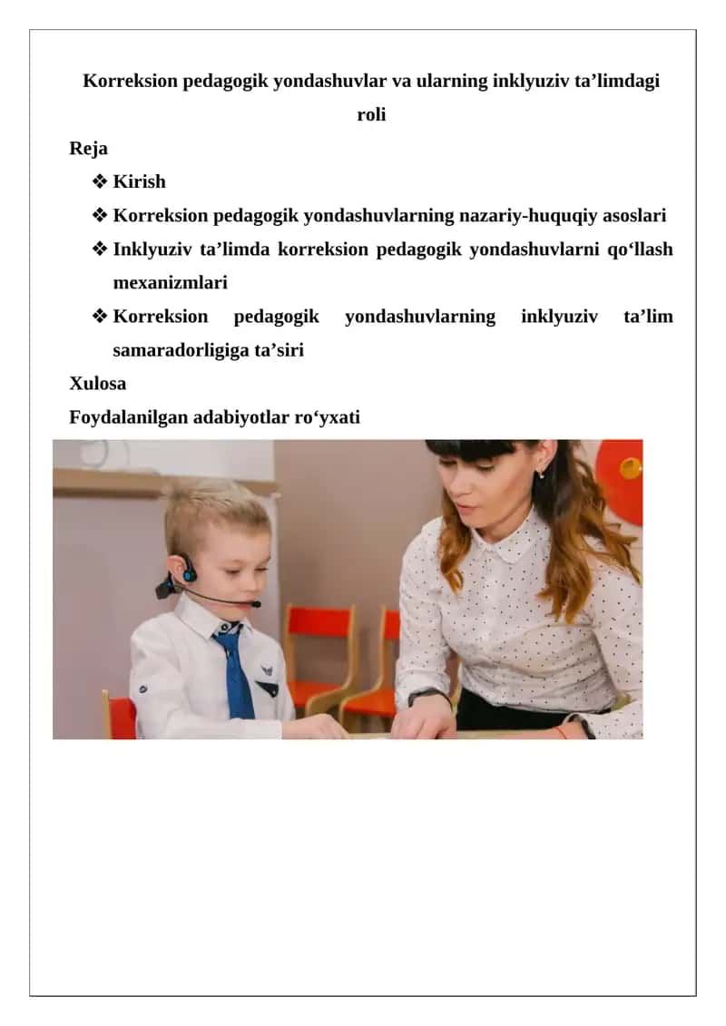 Korreksion pedagogik yondashuvlar va ularning inklyuziv ta’limdagi roli