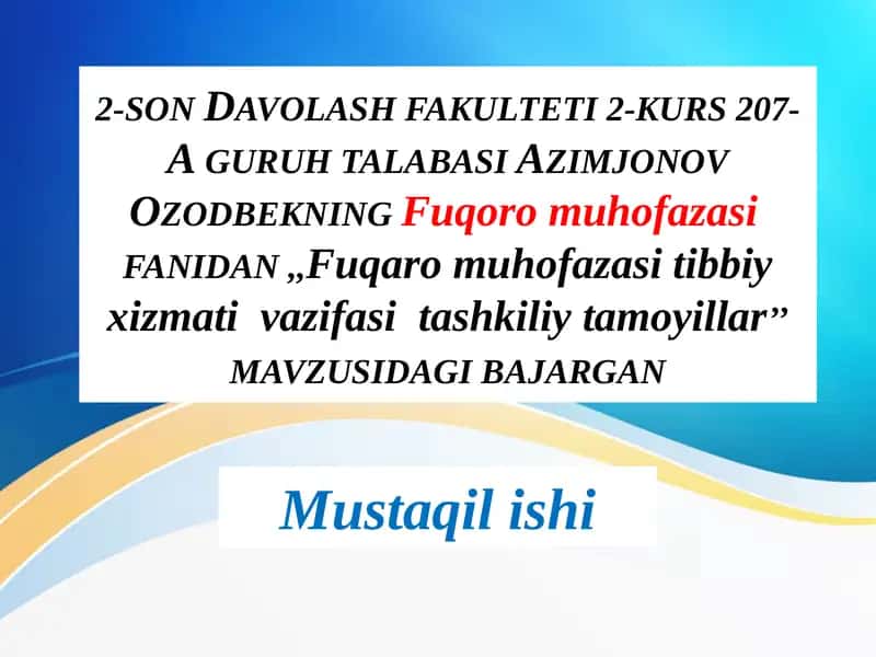 Fuqoromuhofazasi Tibbiy Xizmati Vazifasi