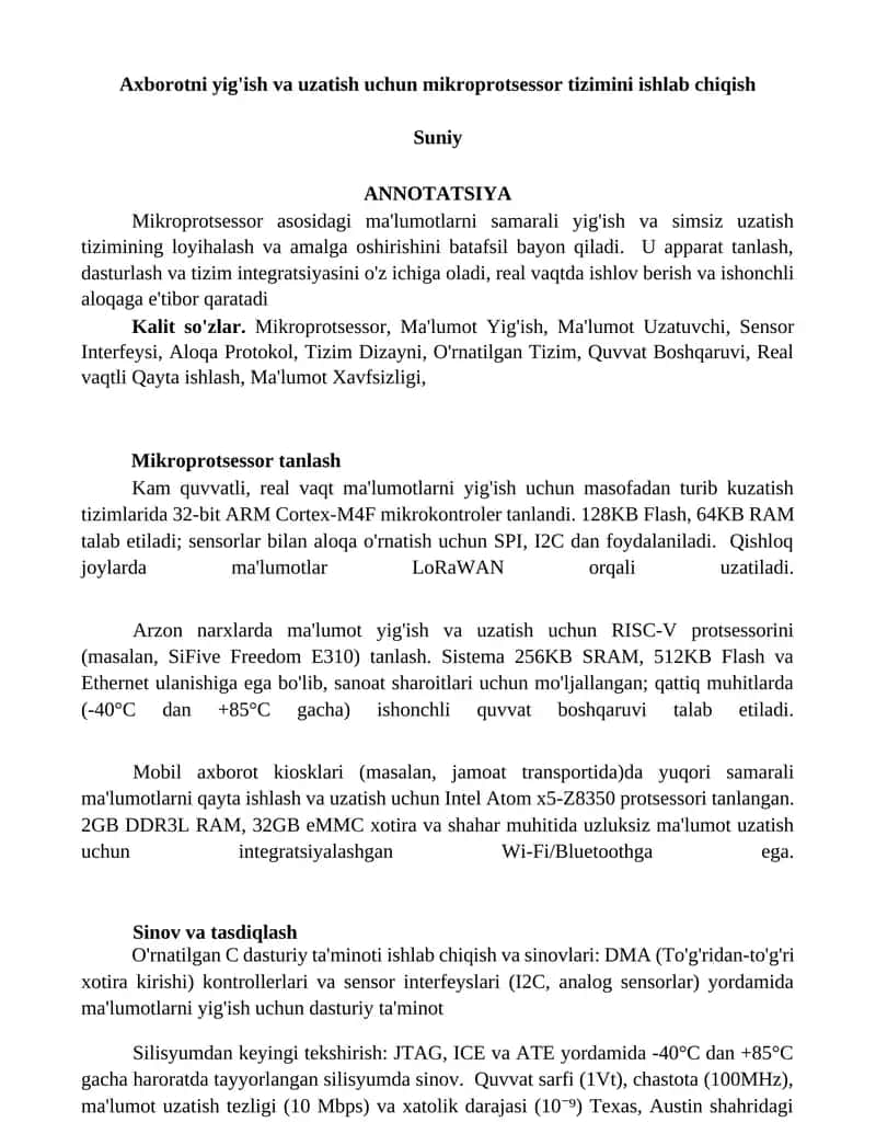 Mikroprotsessor tizimini ishlab chiqish