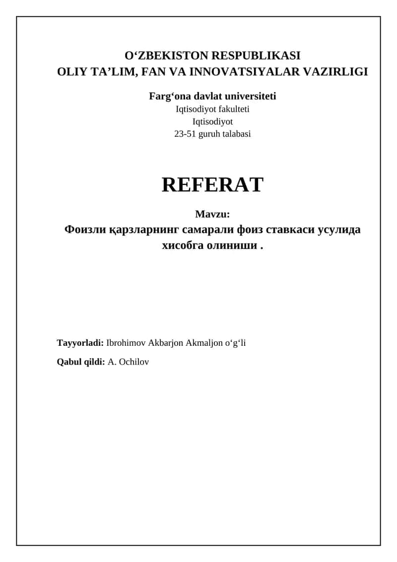 Foizli Kreditlar va Foiz Stavkasi