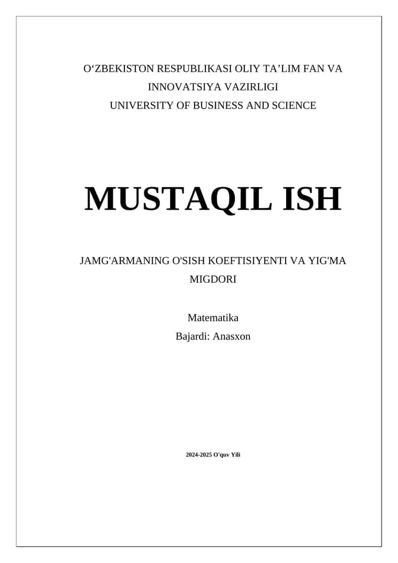 O'sish Koeffitsiyenti va Yig'ma Migdori