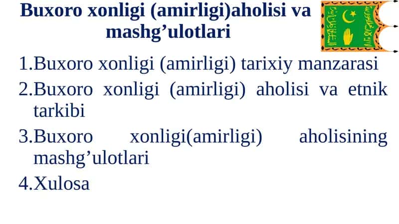 Buxoro xonligi (amirligi)aholisi va mashg’ulotlari