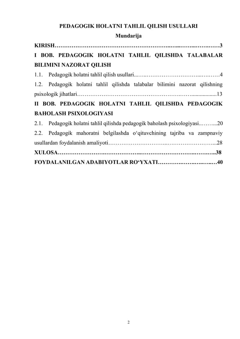 PEDAGOGIK HOLATNI TAHLIL QILISH USULLARI