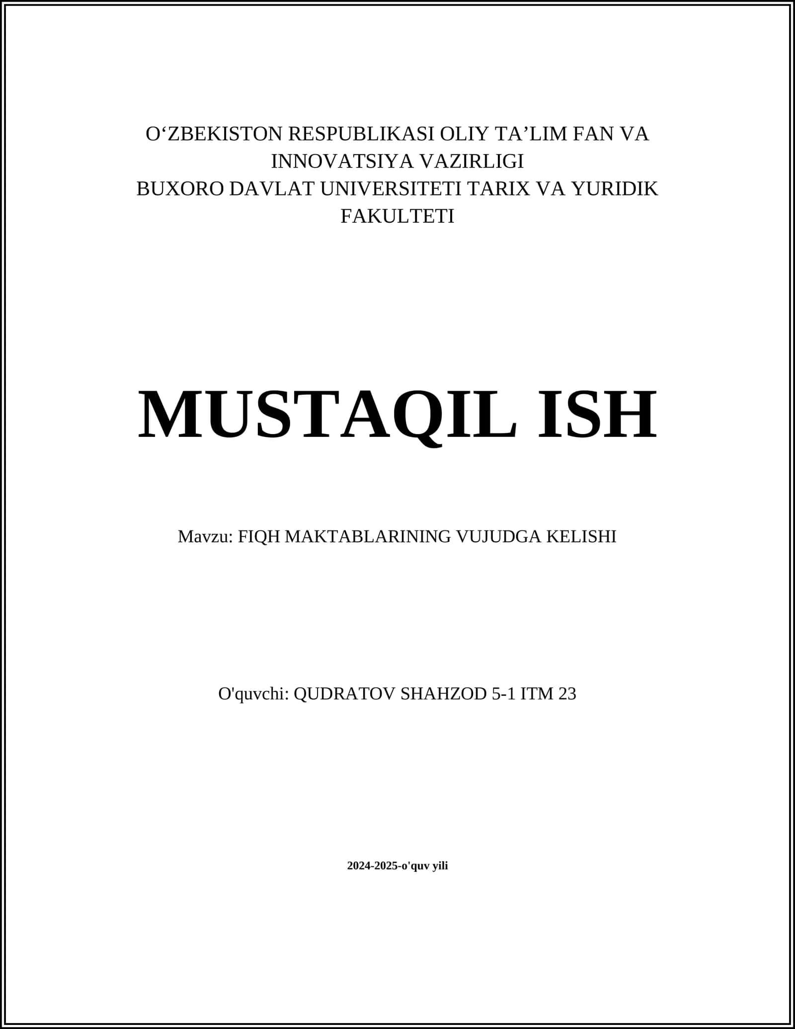FIQH MAKTABLARINING VUJUDGA KELISHI