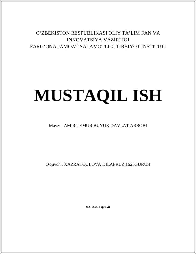 AMIR TEMUR BUYUK DAVLAT ARBOBI