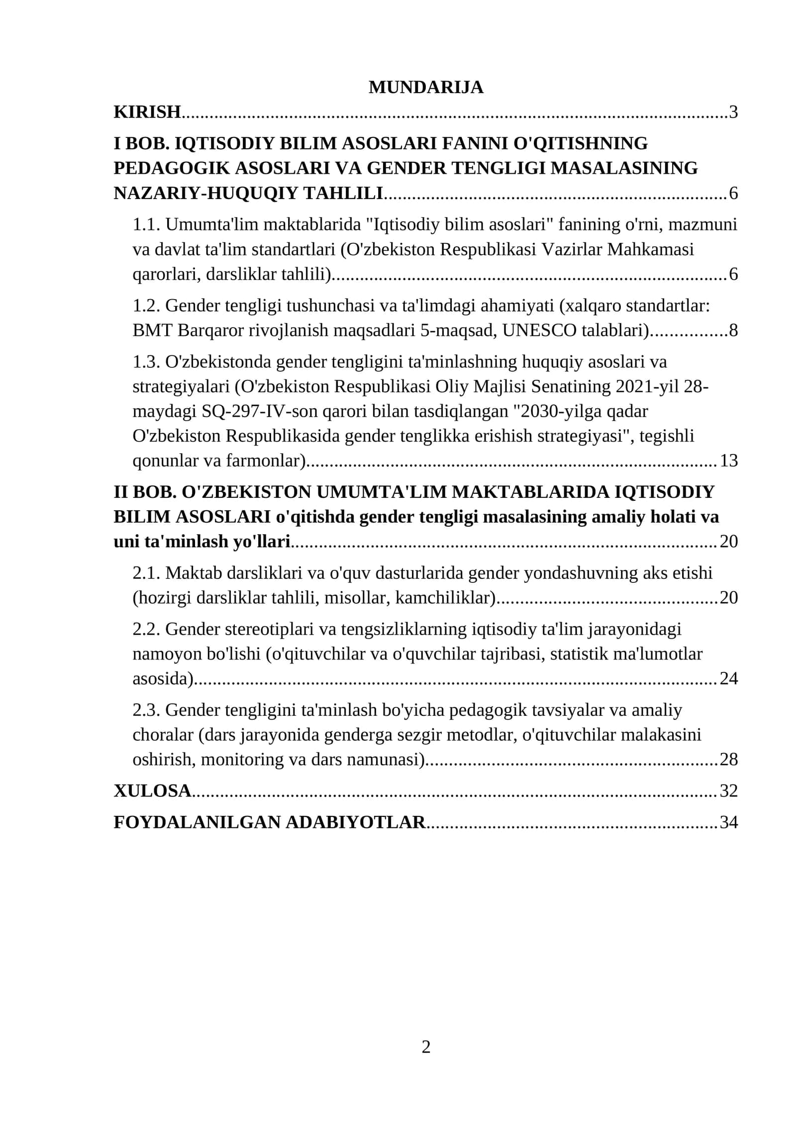 Iqtisodiy bilim asoslari o'qitishda gender tengligi masalasi