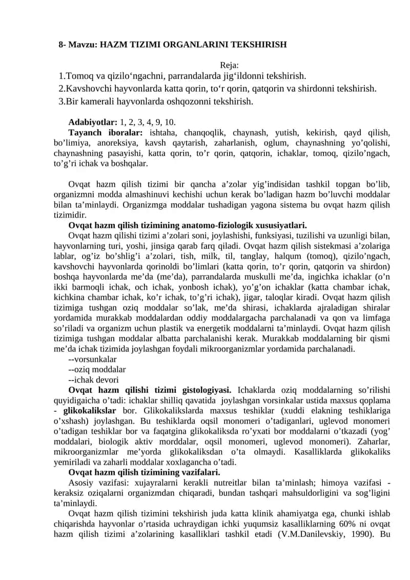 HAZM TIZIMI ORGANLARINI TEKSHIRISH