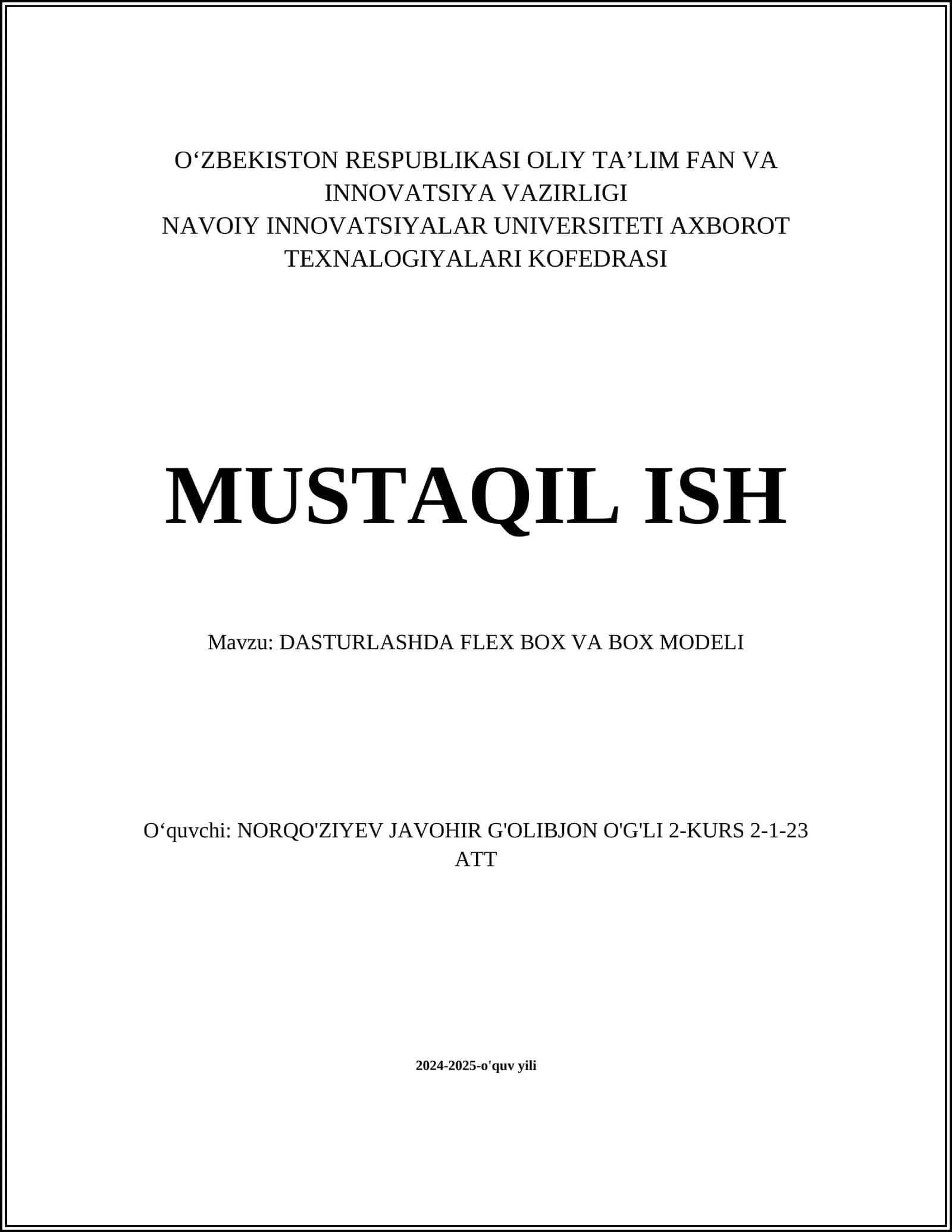 DASTURLASHDA FLEX BOX VA BOX MODELI