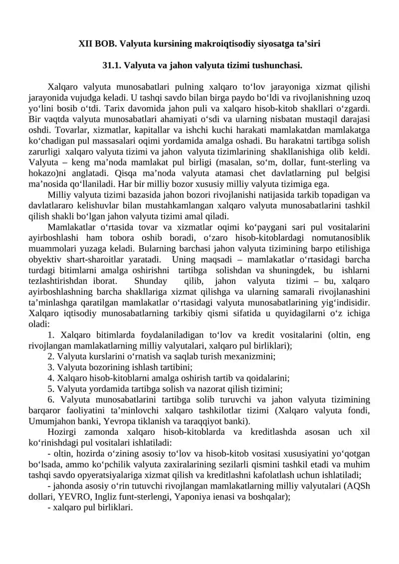 Valyuta kursining makroiqtisodiy siyosatga ta'siri