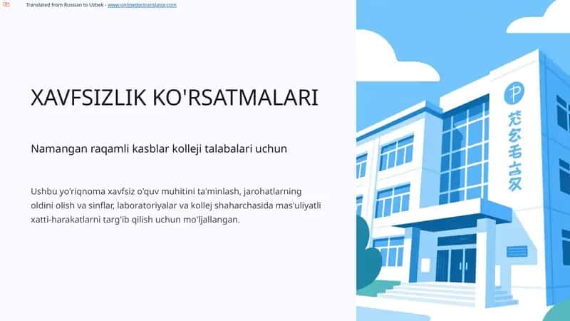 XAVFSIZLIK KO'RSATMALARI