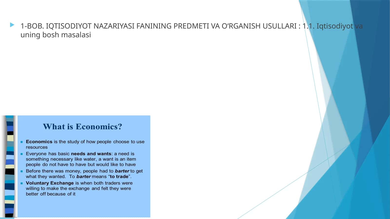 IQTISODIYOT NAZARIYASI FANINING PREDMETI VA O‘RGANISH USULLARI