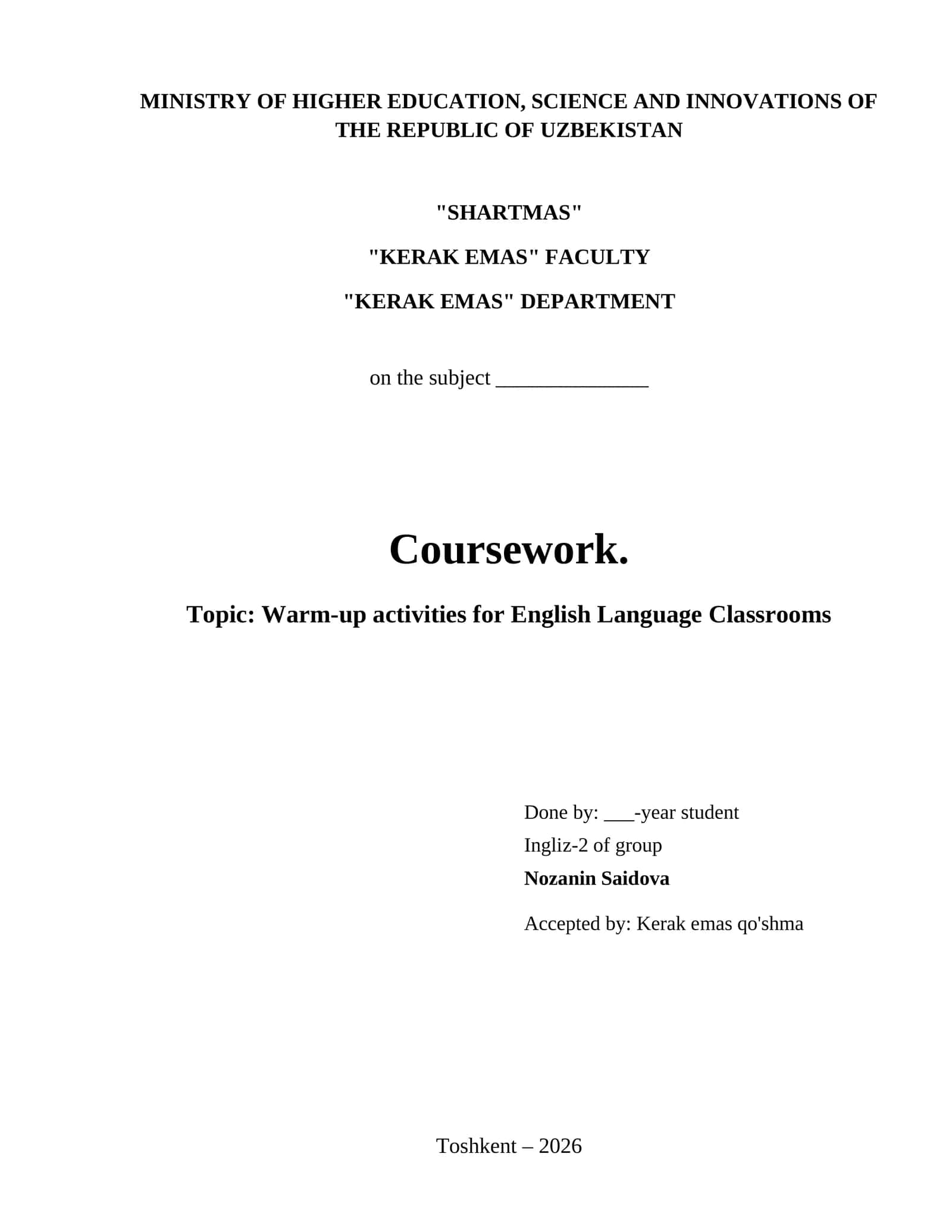 Warm-up activities for English Language Classrooms