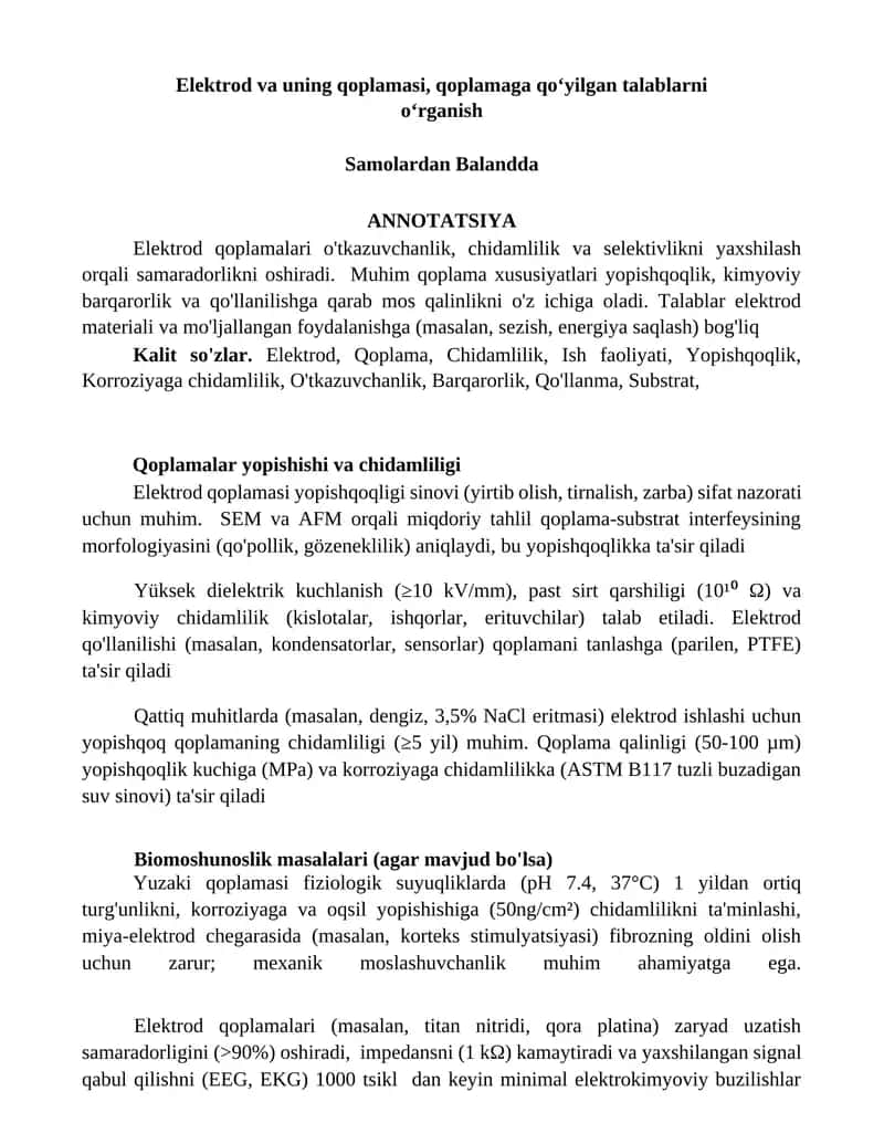 Elektrod va uning qoplamasi