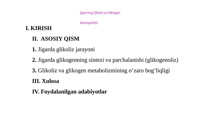 Boshqarilishi Jigarning Glikoliz va Glikogen