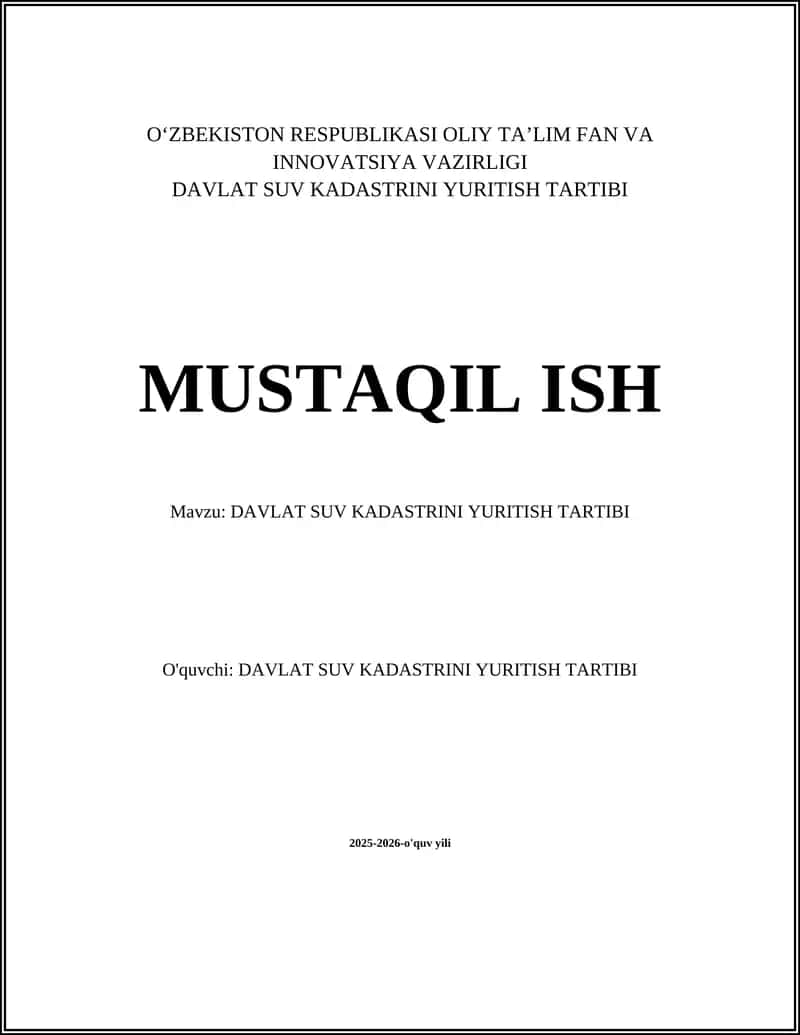 DAVLAT SUV KADASTRINI YURITISH TARTIBI