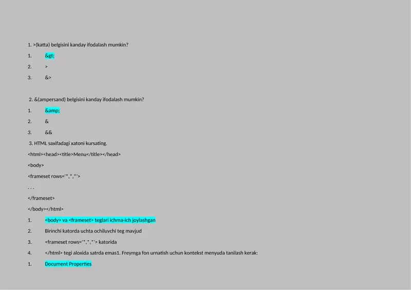 HTML NAmo 100 savolga 100 javob 2026
