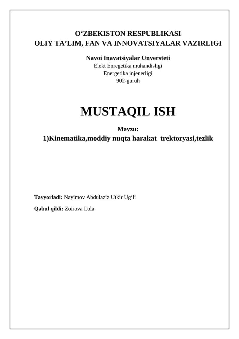 Kinematika asoslari