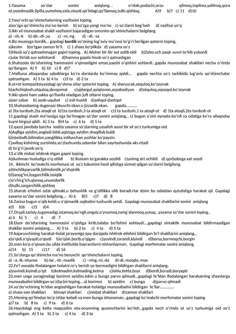 Yasama so’zlar sonini tu'sin