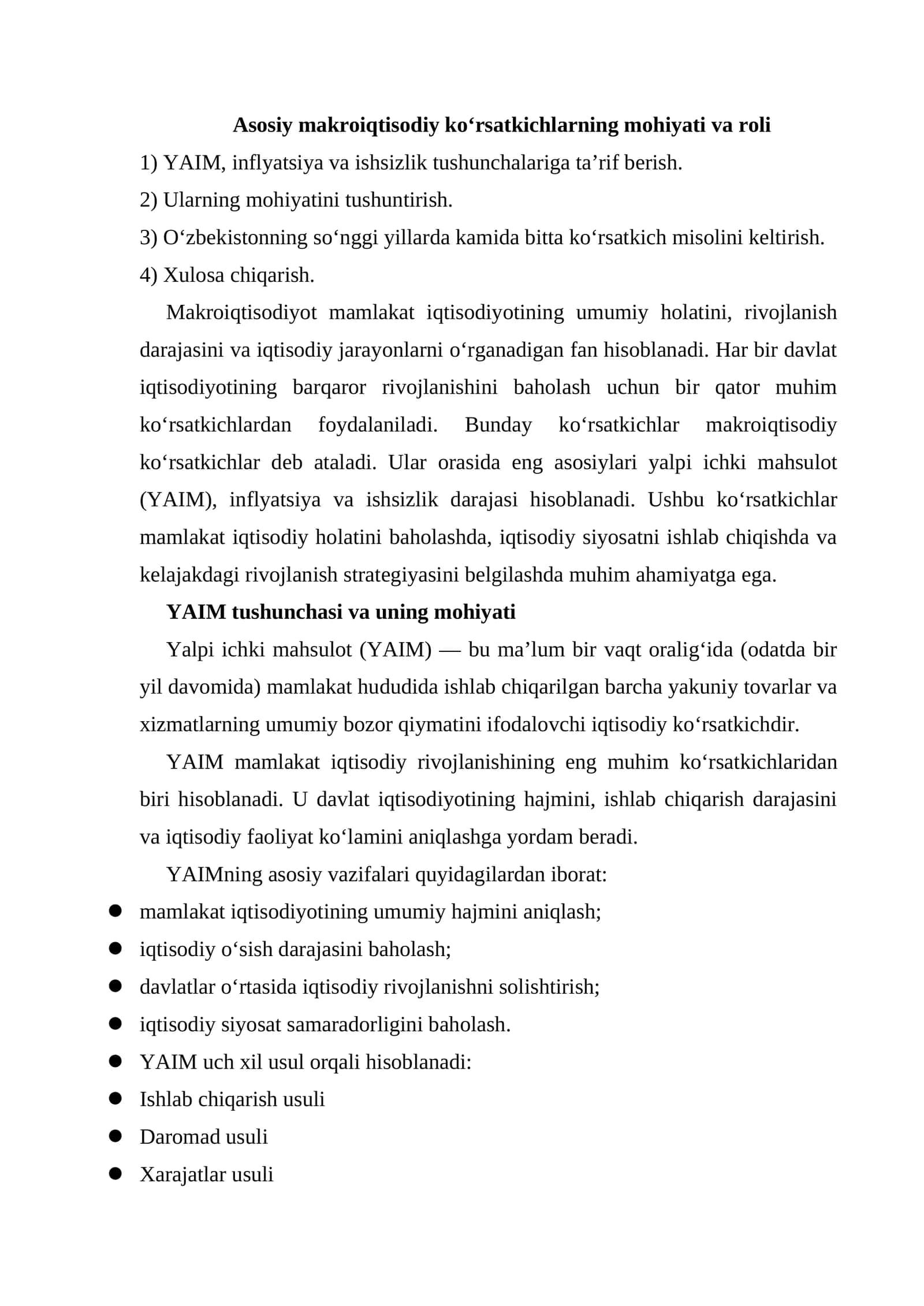Asosiy makroiqtisodiy ko‘rsatkichlarning mohiyati va roli