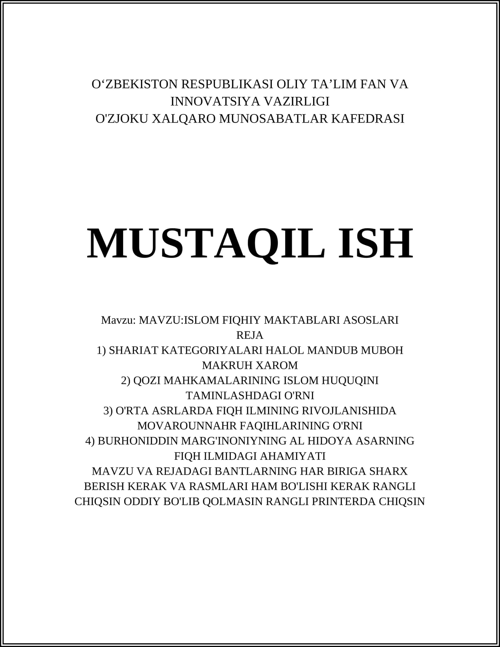 MAVZU:ISLOM FIQHIY MAKTABLARI ASOSLARI