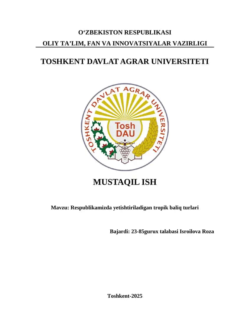 Respublikamizda yetishtiriladigan tropik baliq turlari