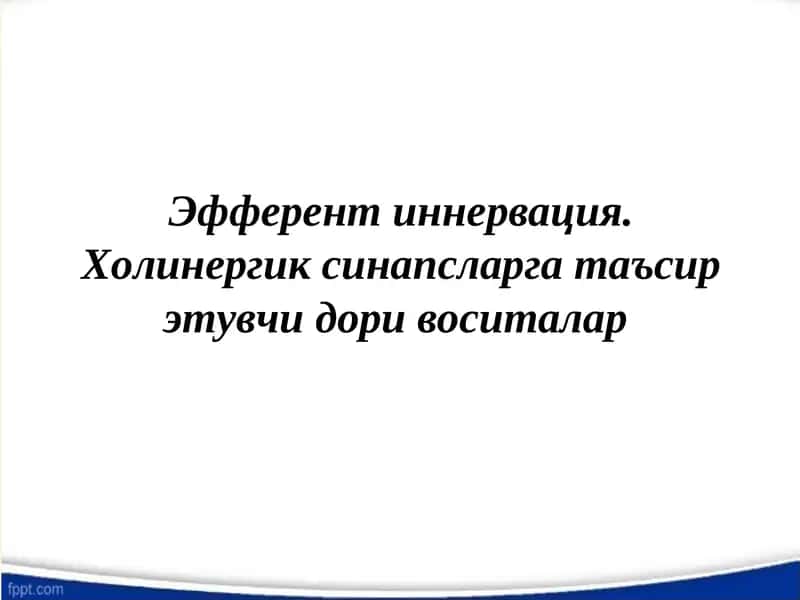 Эфферент иннервация. Холинергик синапсларга таъсир этувчи дори воситалар,