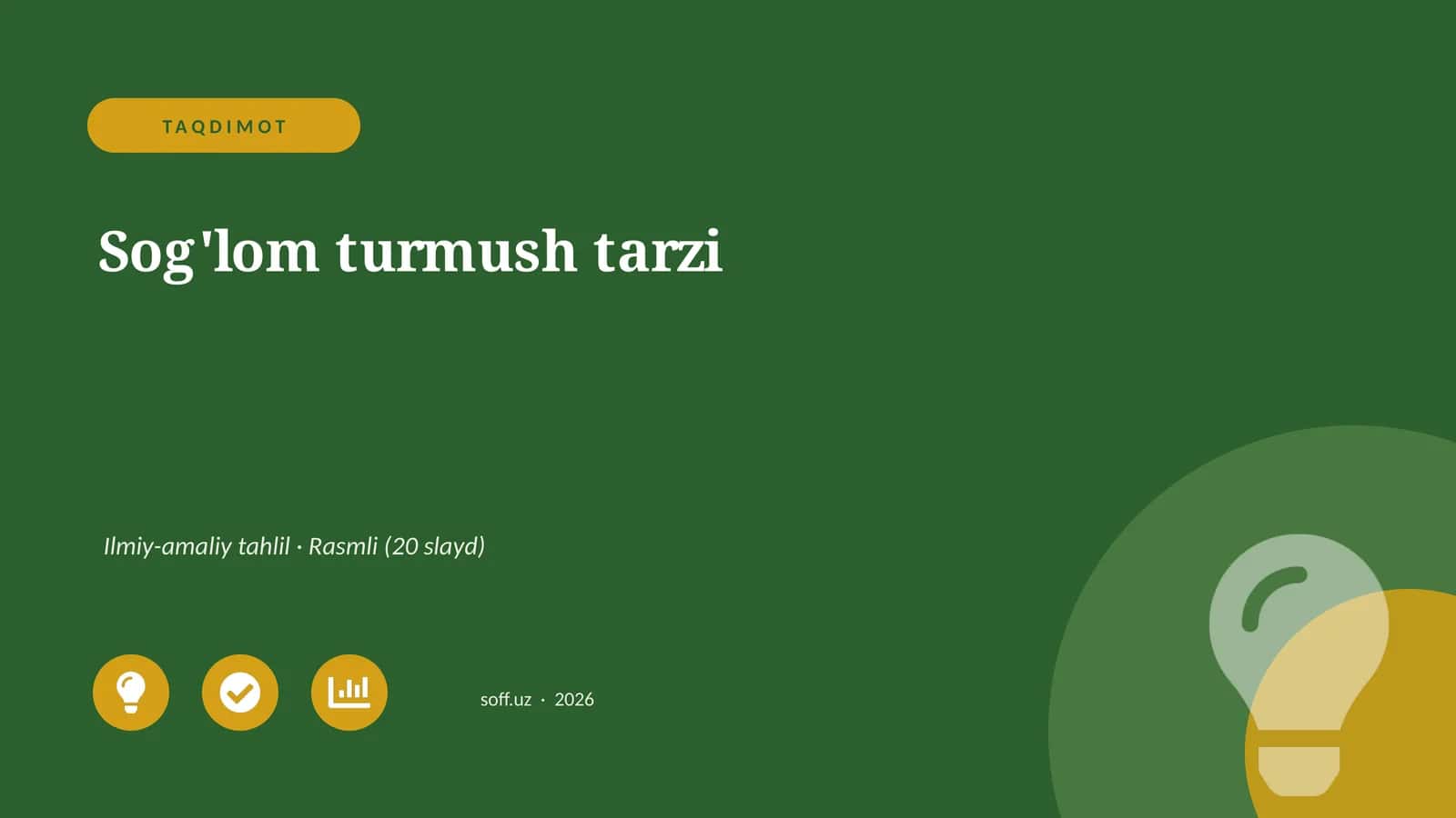 Sog'lom turmush tarzi Ilmiy-amaliy tahlil