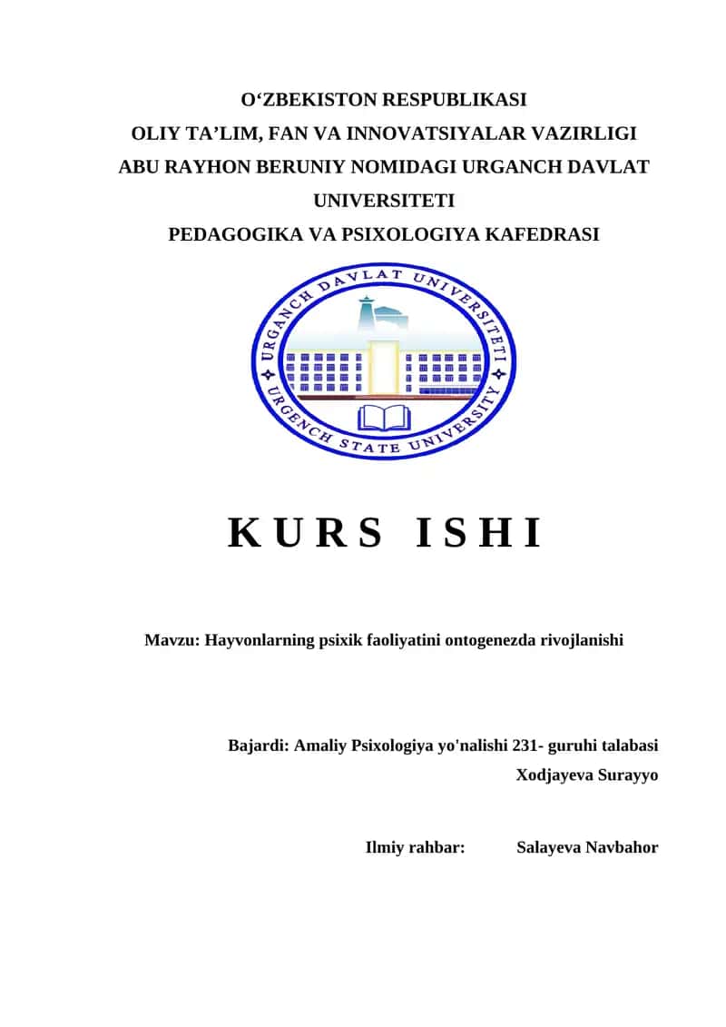 Hayvonlarning psixik faoliyatini ontogenezda rivojlanishi Hayvonlarning psixik faoliyatini ontogenezda rivojlanishi