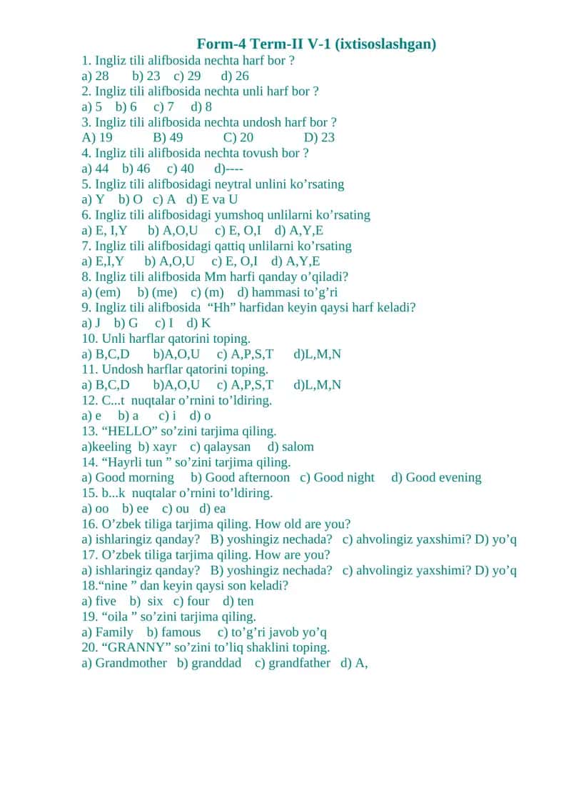 Form-4 Term-II V-1 (ixtisoslashgan)