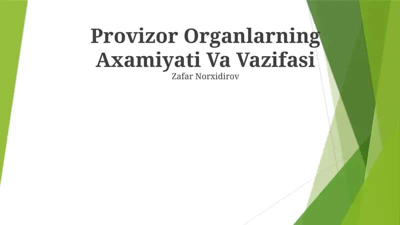 Provizor Organlarning Axamiyati Va Vazifasi